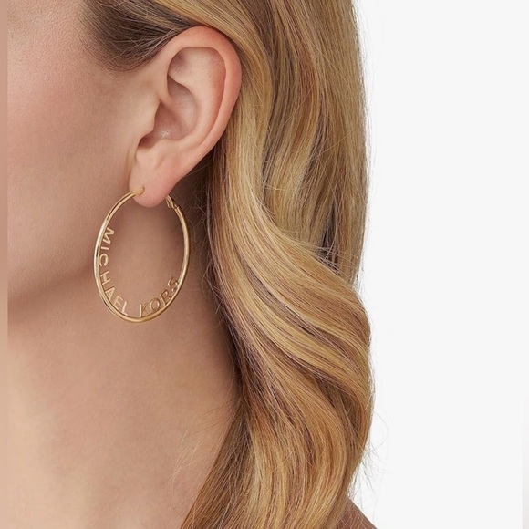 Michael Kors Gold Lettered Hoop Earrings - Picture 3 of 4